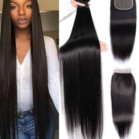 Straight Human Hair Bundles With Closure