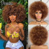Short Hair Afro Kinky Curly Wigs With Bangs For Black Women African Synthetic Ombre Glueless Cosplay Natural Blonde Red Blue Wig