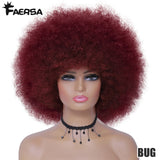 Short Hair Afro Kinky Curly Wigs With Bangs For Black Women African Synthetic Ombre Glueless Cosplay Natural Blonde Red Blue Wig