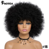 Short Hair Afro Kinky Curly Wigs With Bangs For Black Women African Synthetic Ombre Glueless Cosplay Natural Blonde Red Blue Wig