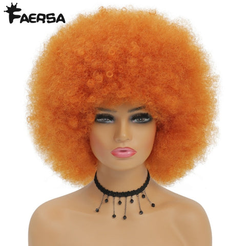Short Hair Afro Kinky Curly Wigs With Bangs For Black Women African Synthetic Ombre Glueless Cosplay Natural Blonde Red Blue Wig