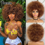 Short Hair Afro Kinky Curly Wigs With Bangs For Black Women African Synthetic Ombre Glueless Cosplay Natural Blonde Red Blue Wig