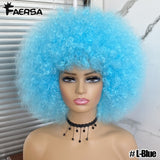 Short Hair Afro Kinky Curly Wigs With Bangs For Black Women African Synthetic Ombre Glueless Cosplay Natural Blonde Red Blue Wig