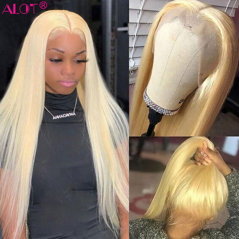 613 13x4 Lace Front Human Hair Wigs Pre Plucked Glueless Brazilian Straight Blonde Transparent Lace Frontal Wig 150% Remy