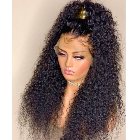 26Inch 180%Density Natural Black Soft Kinky Curly Long Glueless Lace Front Wig High temperature With Baby Hair For Women