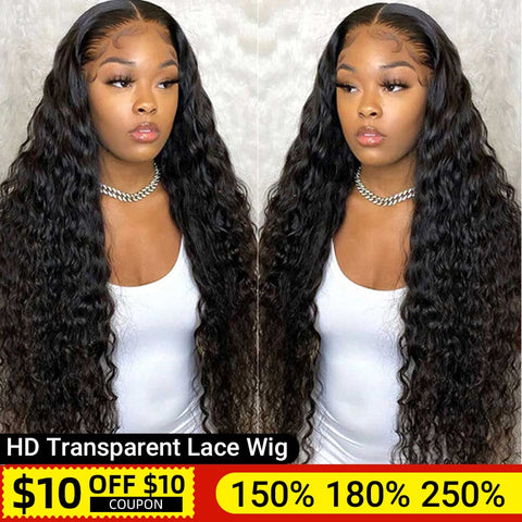 13x6x2 Deep Wave Frontal Wig HD Lace Front Human Hair Wigs For Women Curly Human Hair Wig Brazilian Wet And Wavy Wig 30 32 Inch